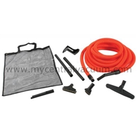 Premium Garage Cleaning Tool Kit for Your Central Vacuum with 50ft Orange Hose.
